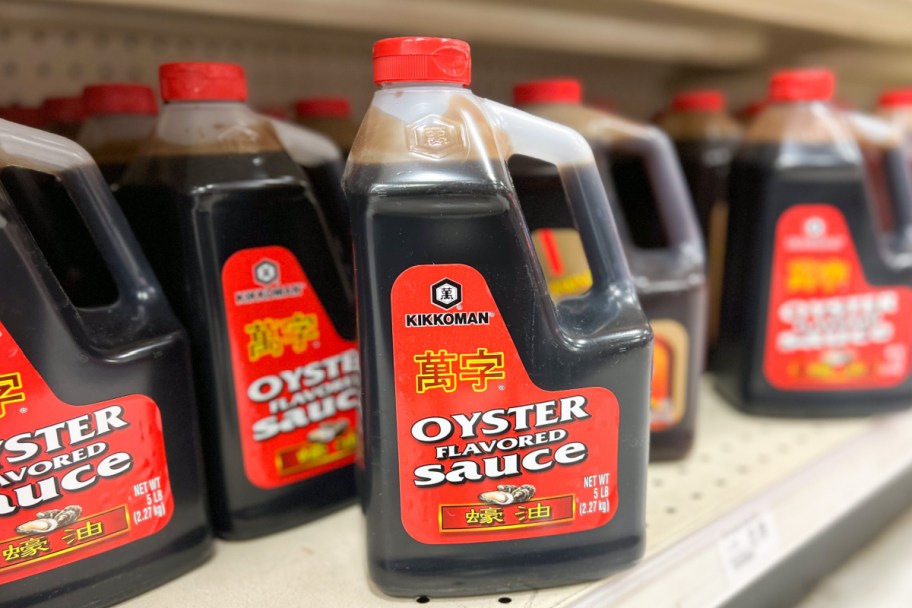 jug of oyster sauce on shelf