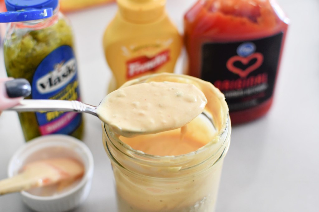 homemade big mac sauce in a glass jar 