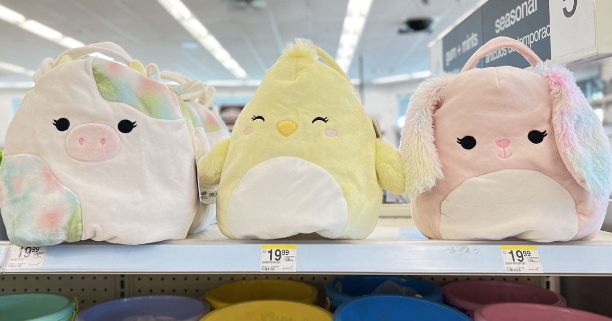 pig, chick, and bunny easter baskets on shelf