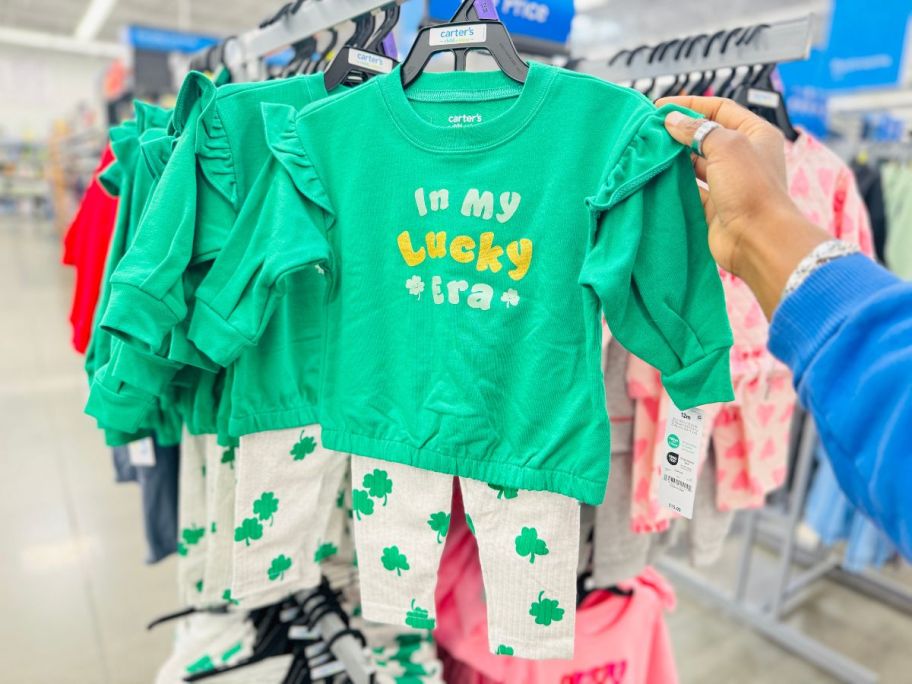 Carter's Child of Mine Toddler Girl St. Patrick's Day Outfit 2-Piece Set in hand in store