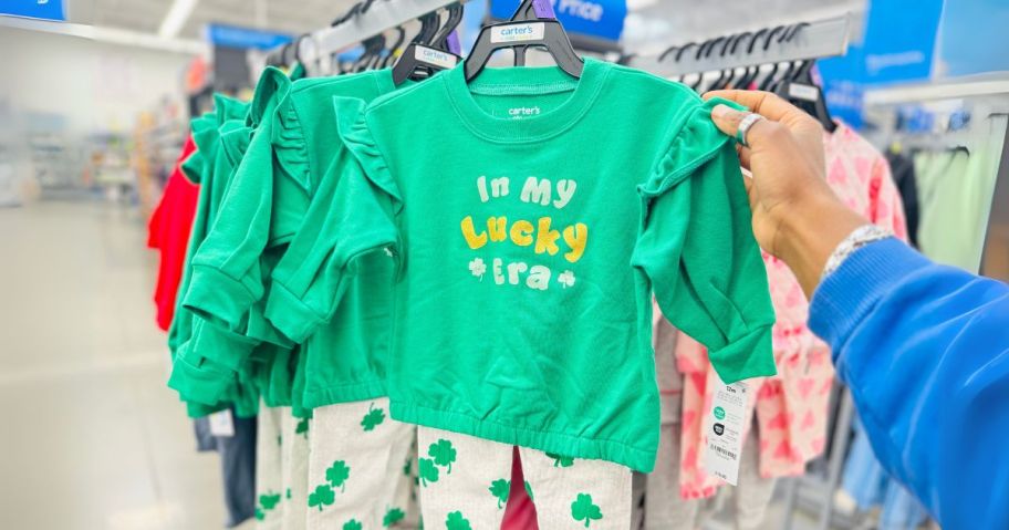 Carter's Child of Mine Toddler Girl St. Patrick's Day Outfit 2-Piece Set in hand in store