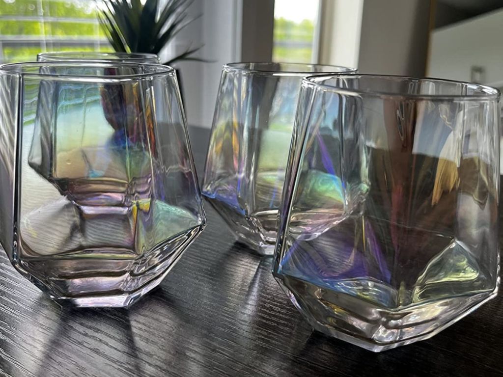 CUKBLESS Modern Rainbow Stemless Wine Glass 10 oz. Set Of 4  