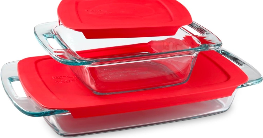 Pyrex Easy Grab 4-Piece Rectangular Glass Bakeware Set w/ Lids