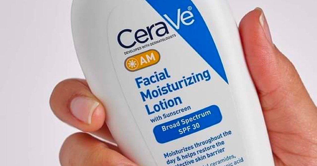 ceraVe facial moisturizing lotion in hand