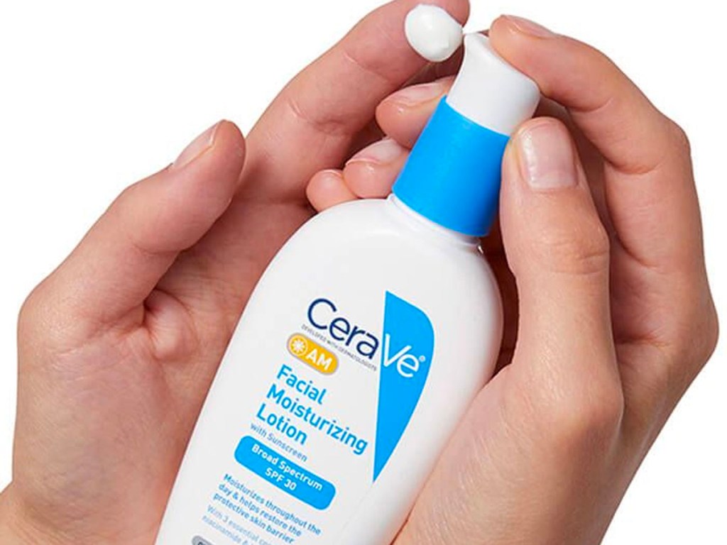 ceraVe facial moisturizing lotion in hand