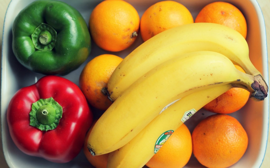 fruits and vegetables on a plate