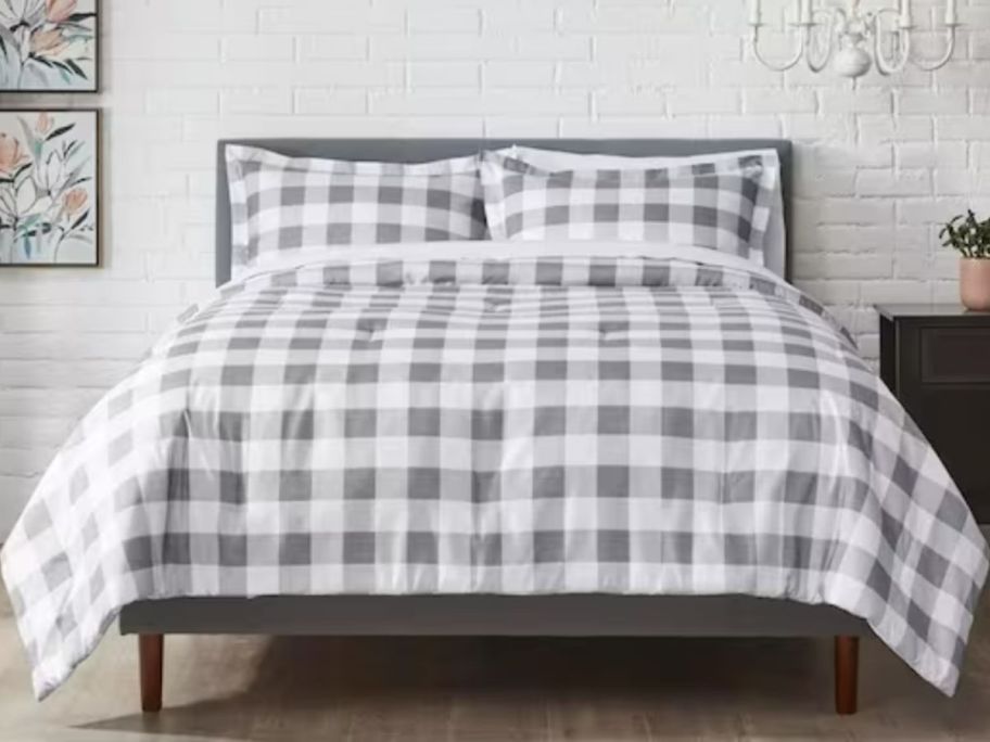 bed with grey and white gingham onlineforter and shames