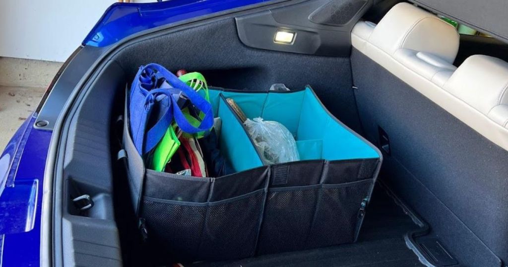 storage onlinepartment in trunk of car holding items