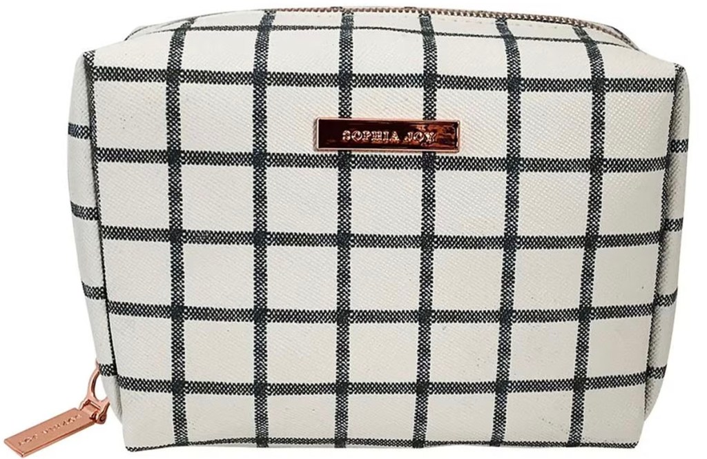 black and white checkered makeup bag stock image