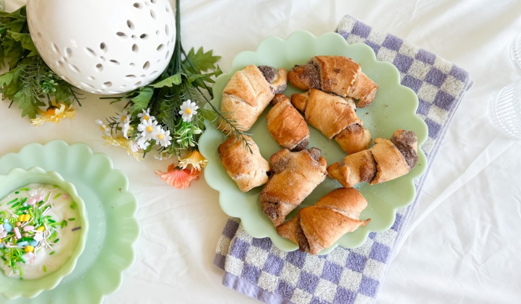 chocolate crescents on jade plates