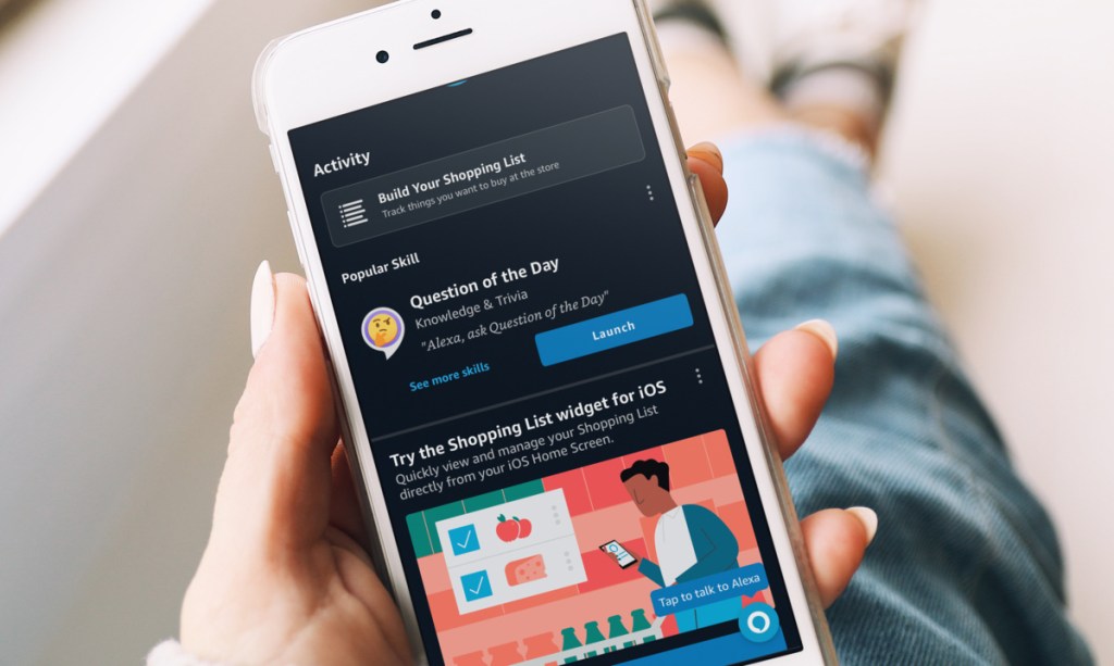 woman starting a grocery list on the alexa app