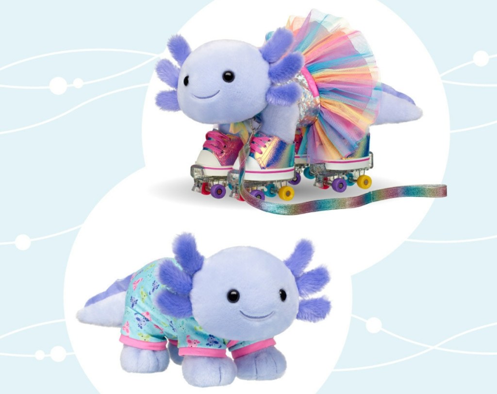 2 plush lavender axolotls