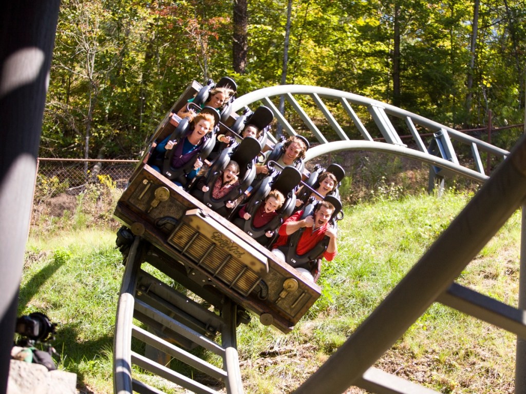 roller coaster loaded with riders