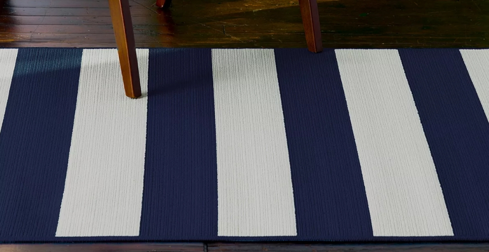 Blue and white striped rug