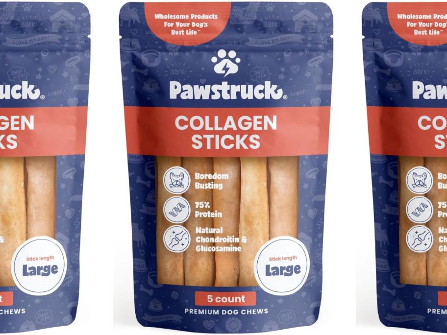 Pawstruck Natural Large 12" Beef Collagen Sticks for Dogs 5-Count stock image