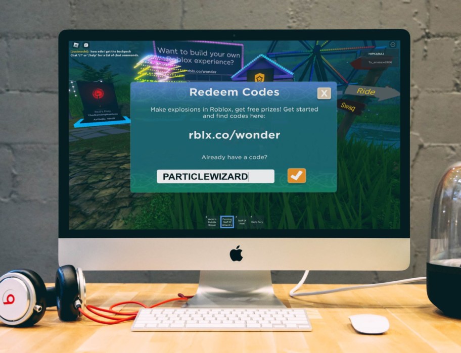 onlineputer showing the redeem codes screen for the May 2024 roblox codes
