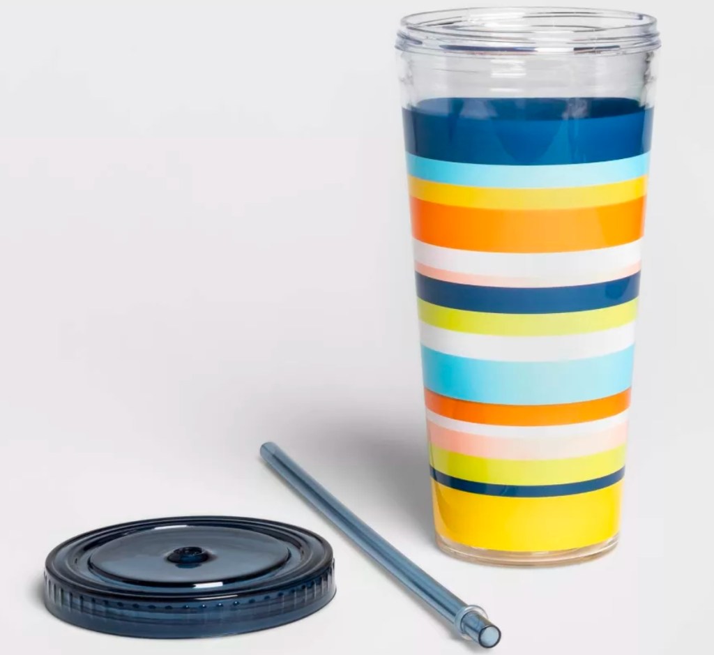 Sun Squad 23oz Plastic Striped Tumbler wStraw