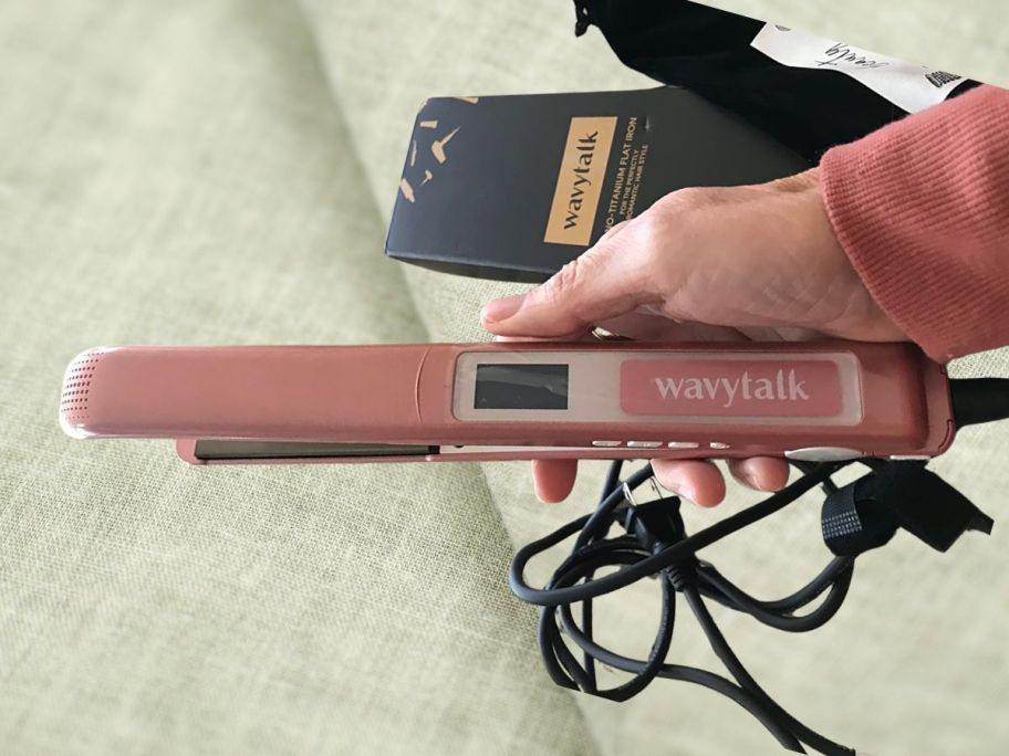 hand holding Wavytalk Salon Flat Iron Hair Straightener