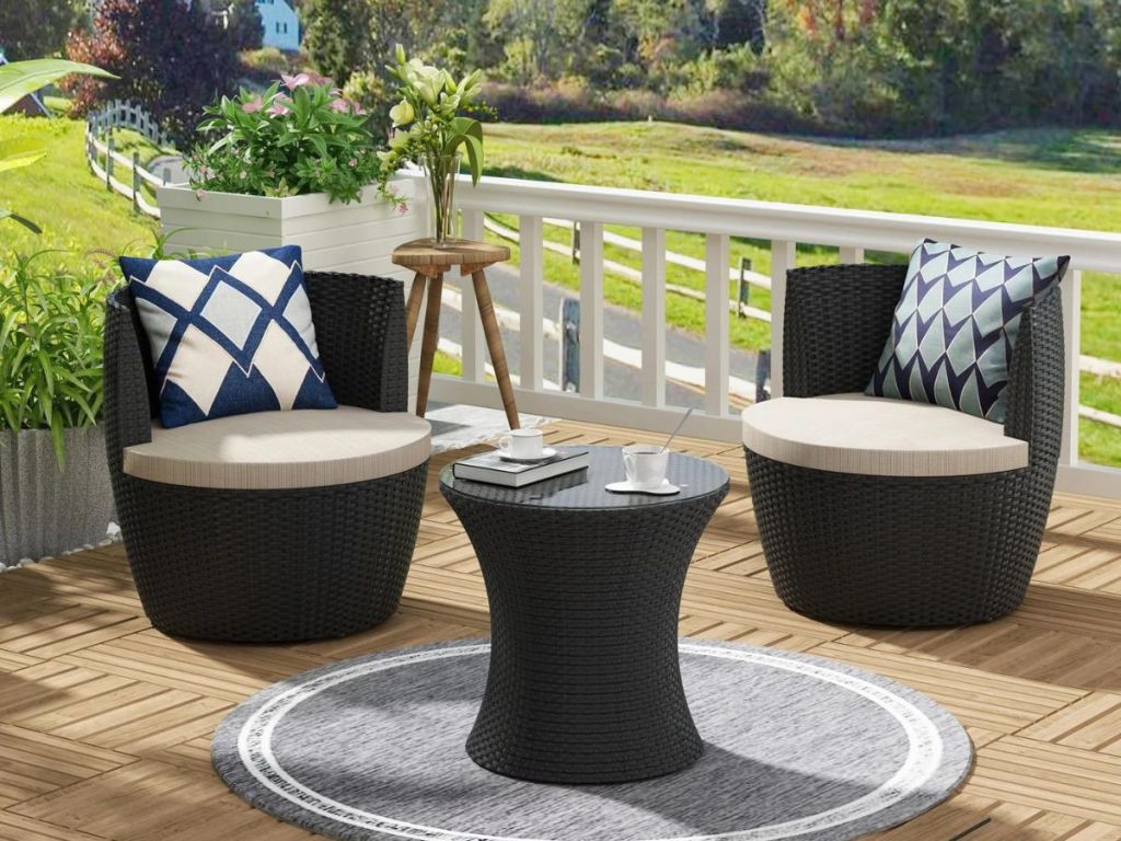 3 piece round wicker patio set