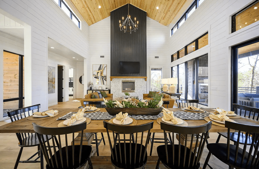 Airbnb living room with high ceilings 