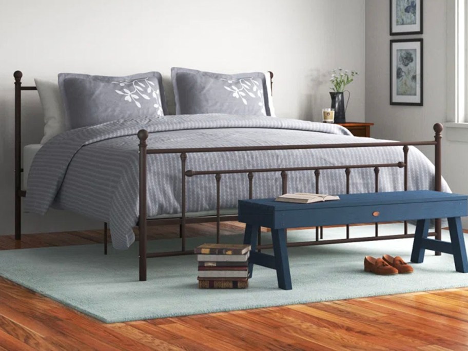 metal slat king bed with gray onlineforter set in bedroom