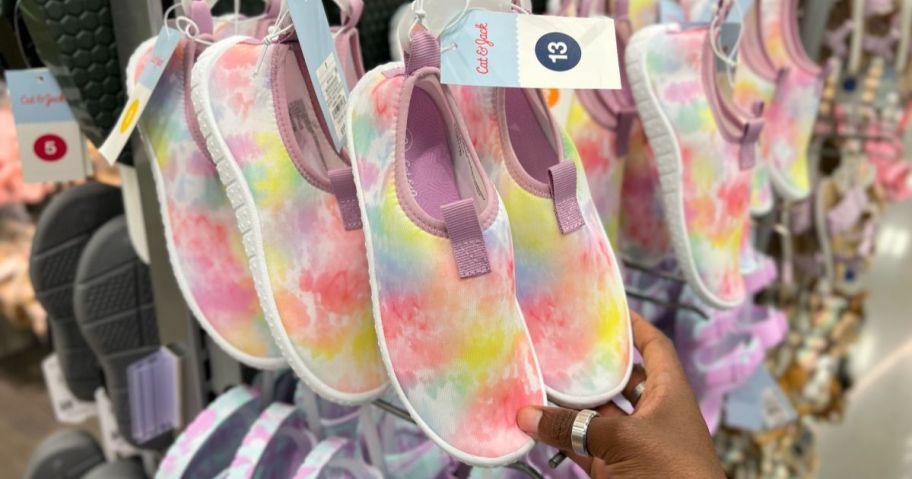 a pair of cat and jack oscar water shoes on a rack in target