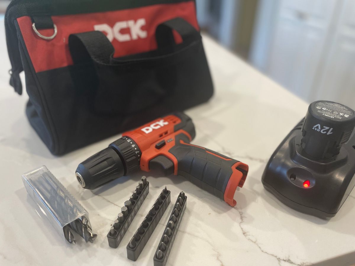 DCK tool bag and DCK drill and drill bits and charger