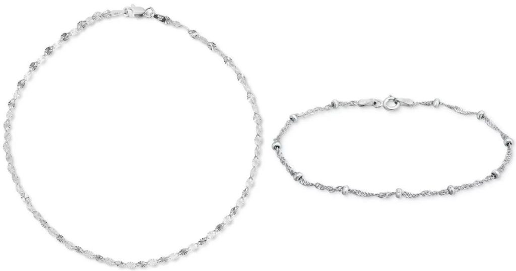 silver ankle bracelet and silver bracelet