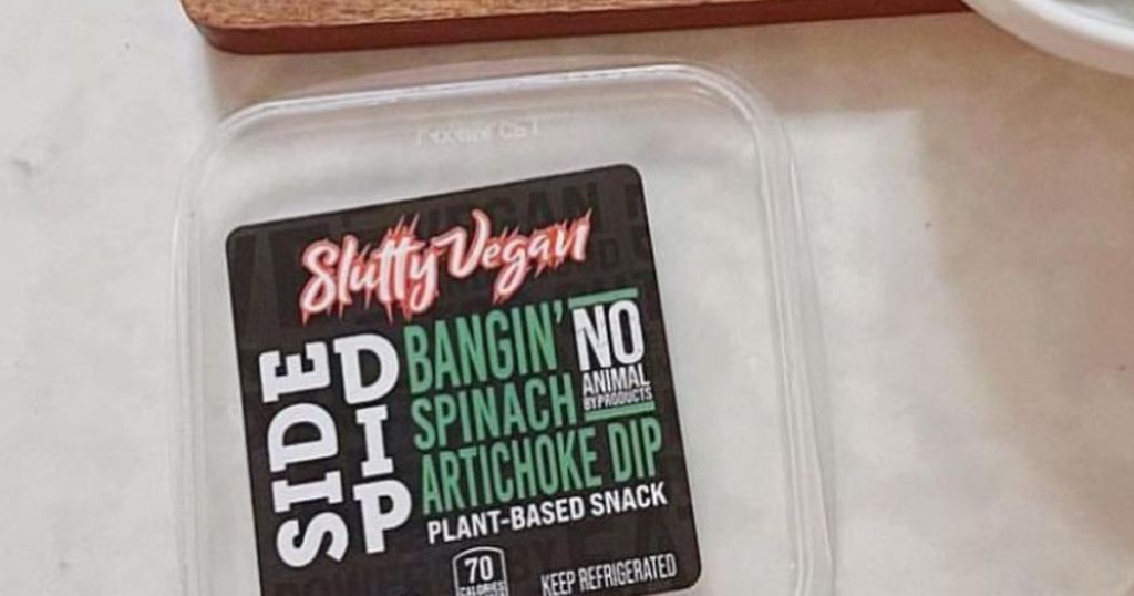 Slutty Vegan Side Dip container top on counter