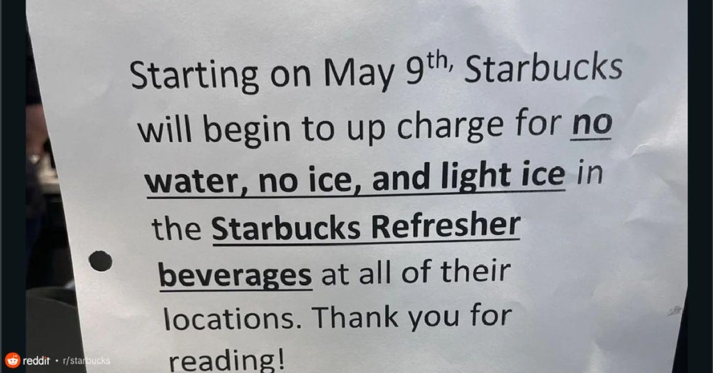 Starbucks price increase notice