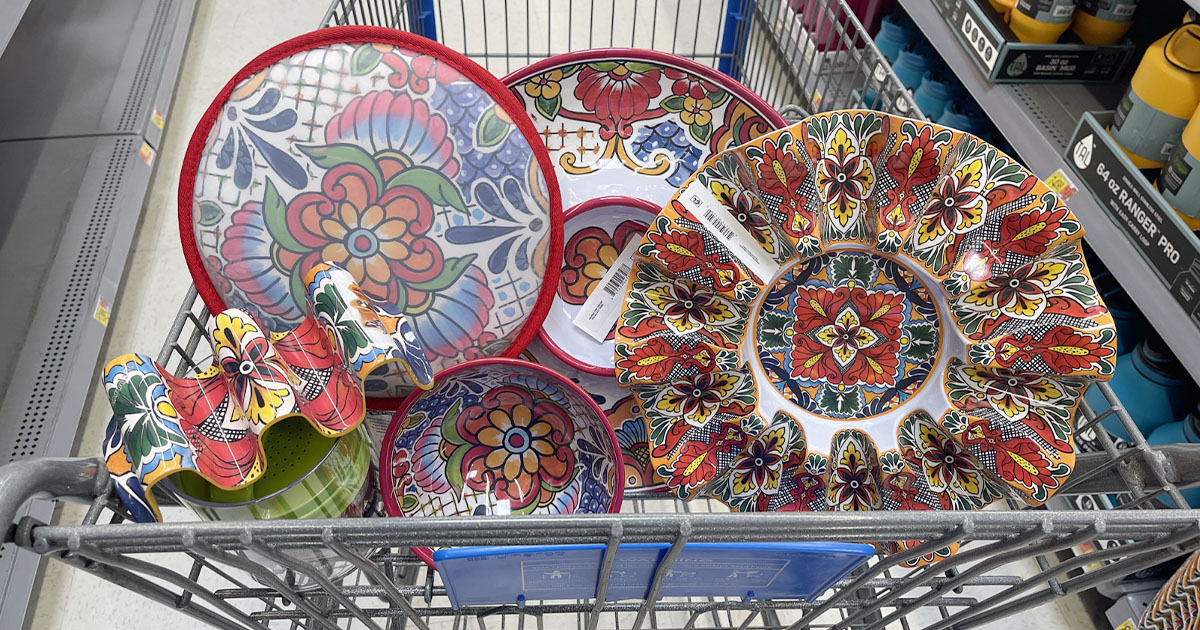 walmart cart full of fiesta taco night kitchenware