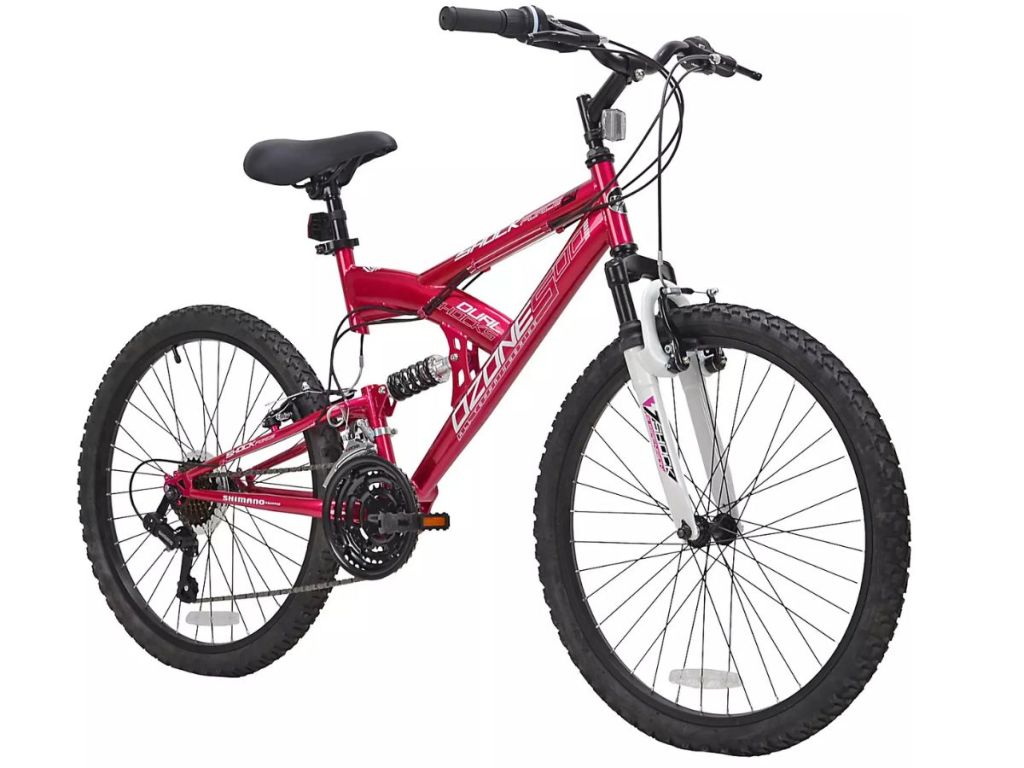 Ozone 500 Girls' Shock Force 24 in 21-Speed Full Suspension Mountain Bike Dark Purple 