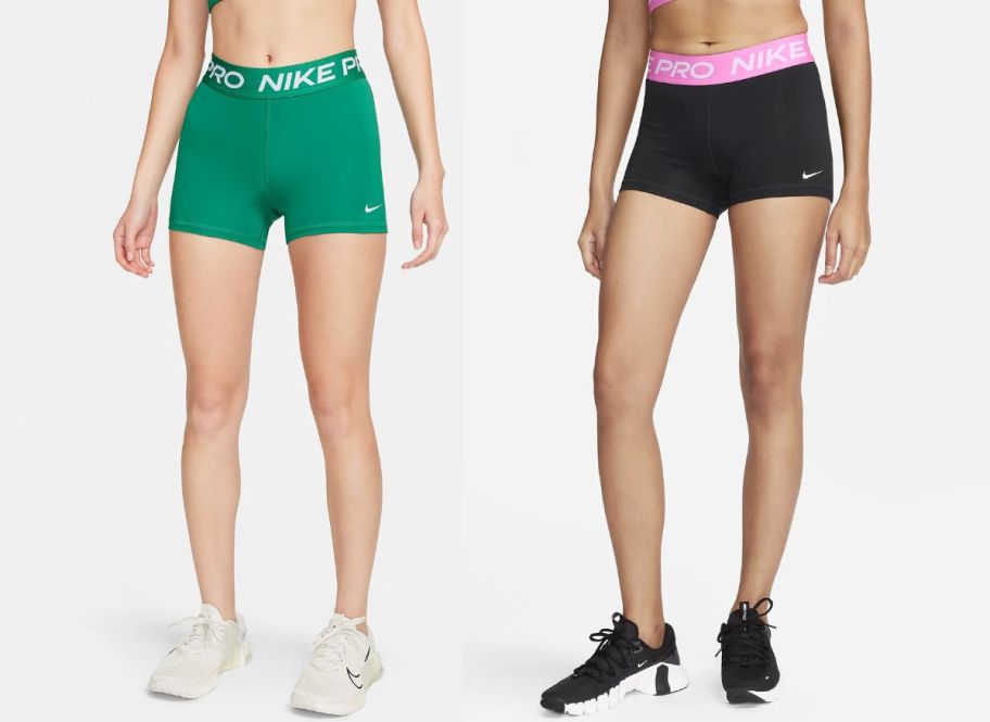 two models wearing short biker shorts