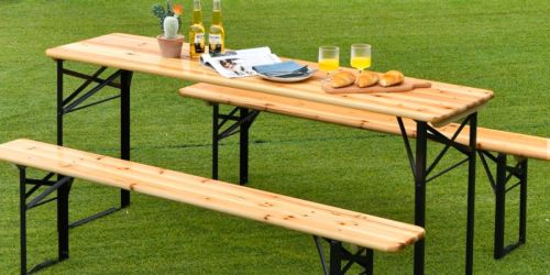 Wooden Folding Picnic Table Set Only $125 Shipped (Includes Table & 2 Benches)