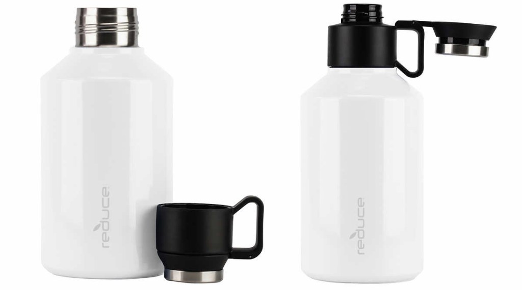 two white growler bottles