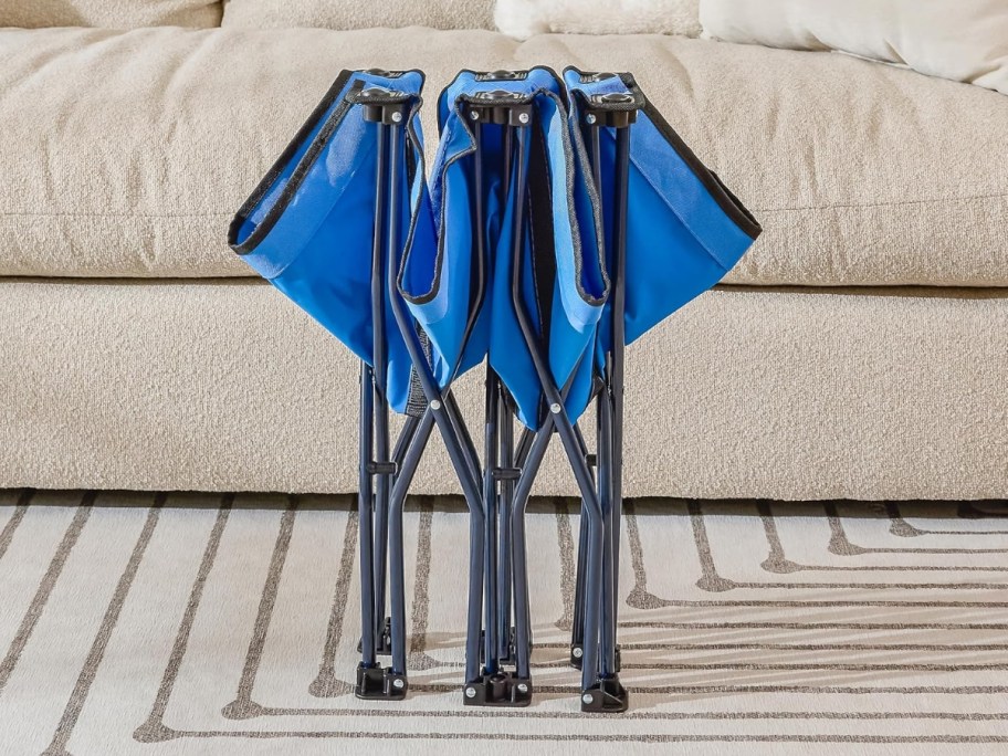 folded up regalo toddler cot in blue