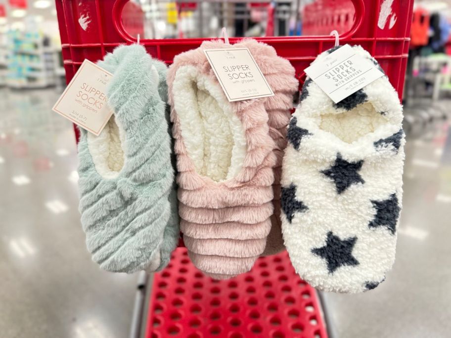 Women's Cozy Fleece High Cut Pull-On Slipper Socks with Grippers