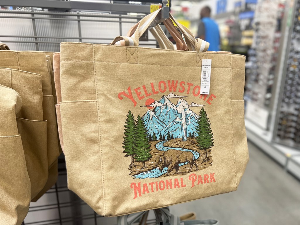 yellowstone tote bag on display in store