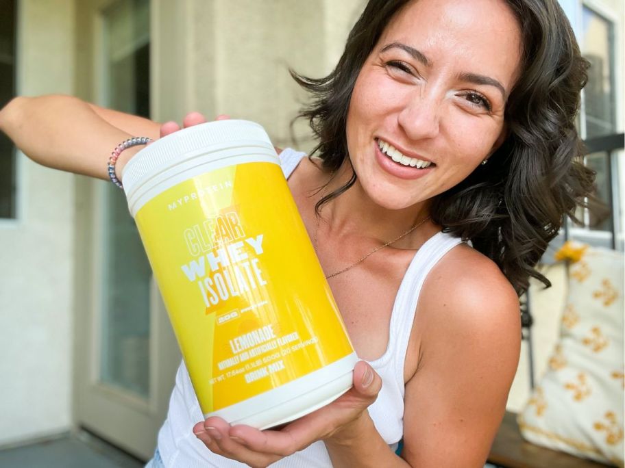 woman holding lemonade isolate jar 