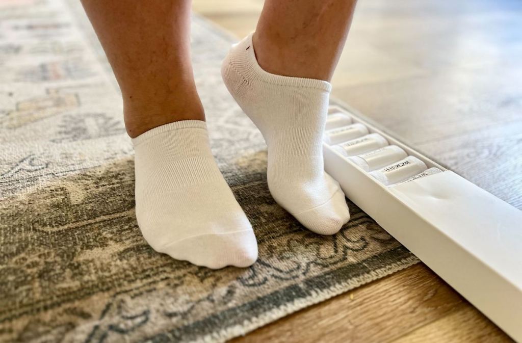 close up of women's feet with no show white socks