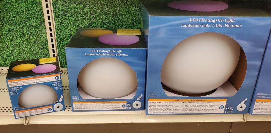 led floating orb lights on a store shelf