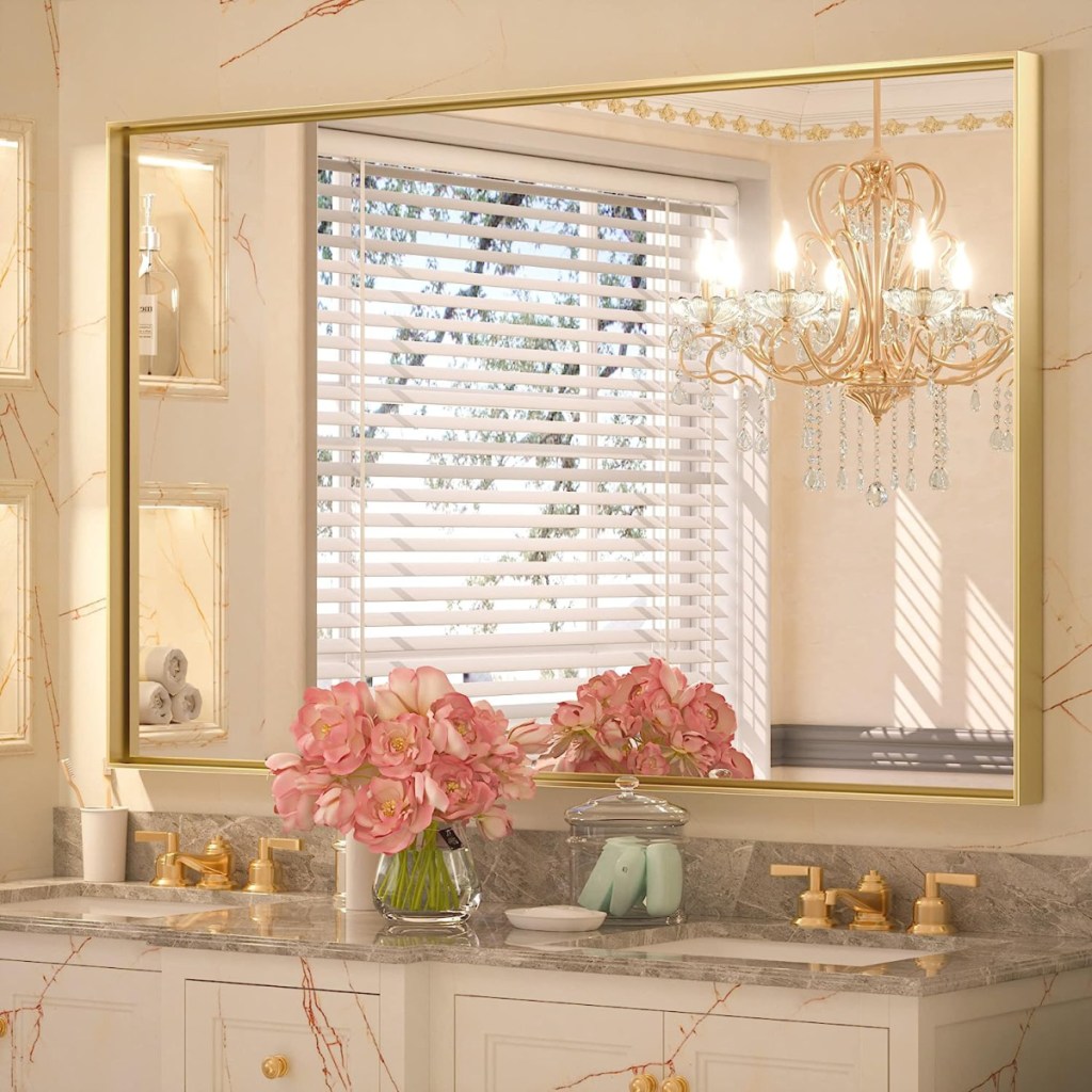 Gold Wall Mirror in a bathroom