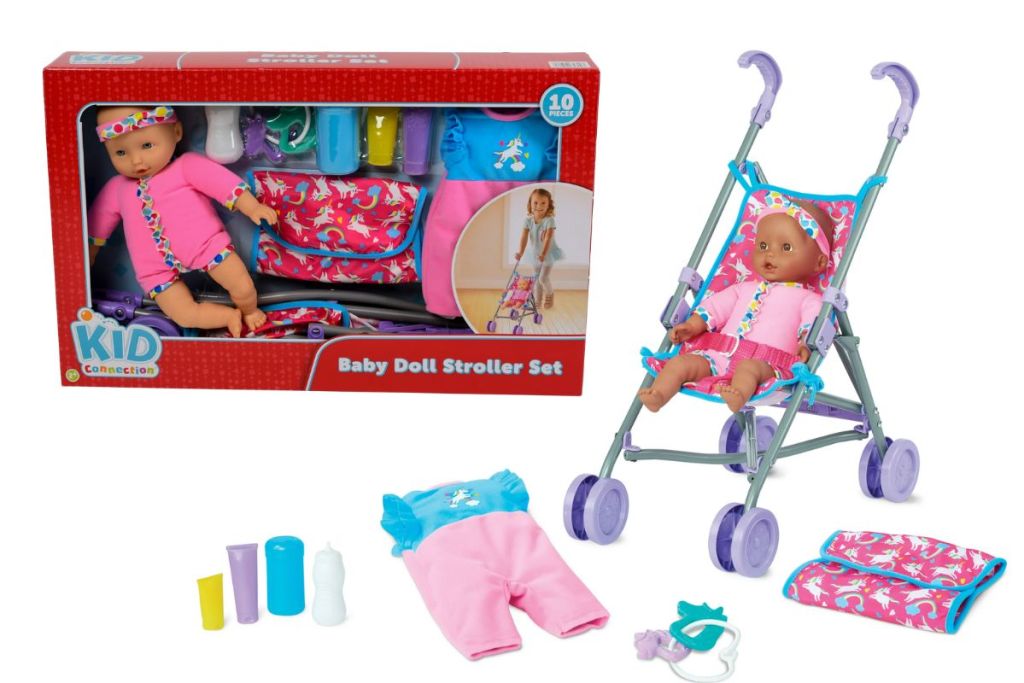 Kid Connection 10-Piece Baby Doll & Stroller Set