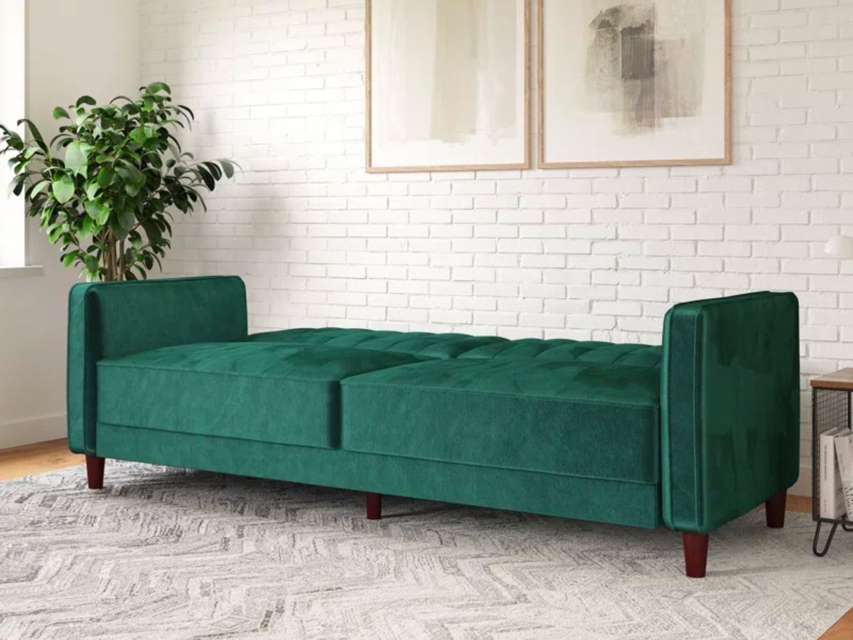 Mercury Row Perdue Velvet Square Arm Convertible Sleeper in green