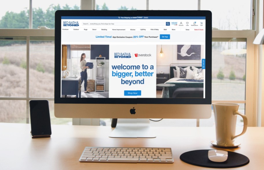 The new bed bath and beyond website shown on a onlineputer