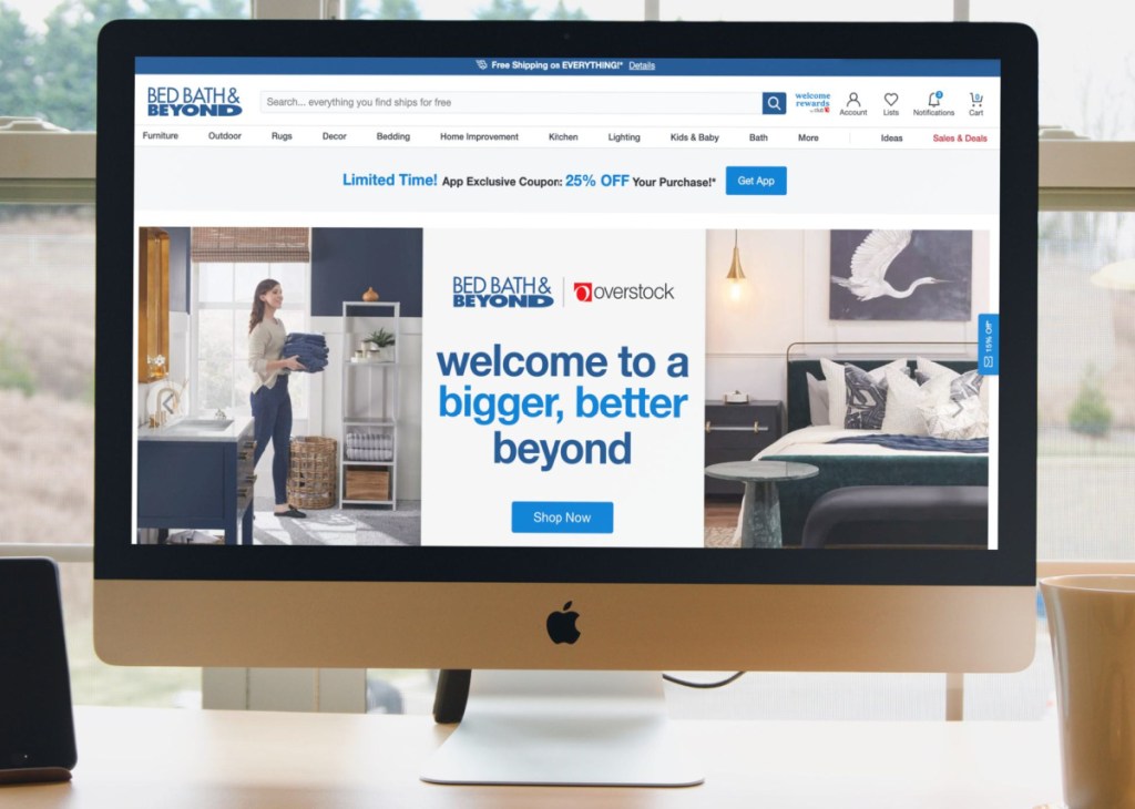 The new Bed Bath & Beyond website shown on a onlineputer screen