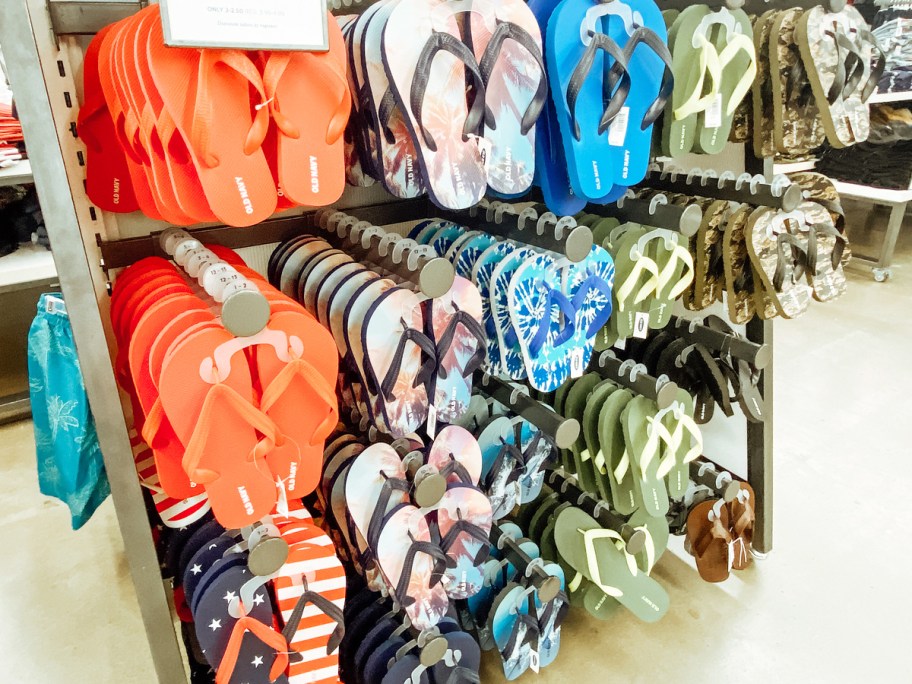 display of boys flop flops in old navy store