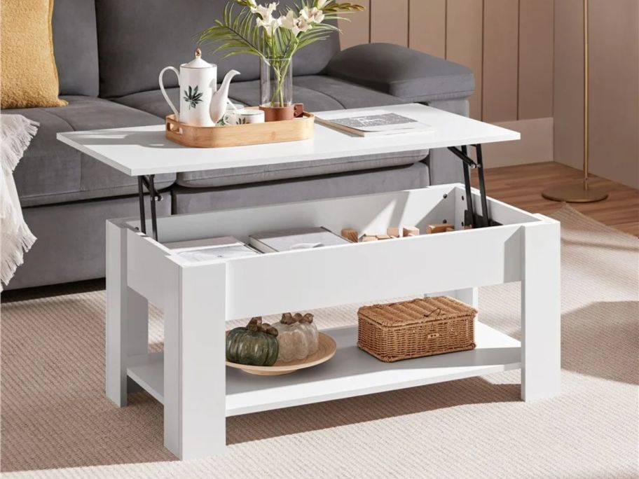 Renwick Modern Wood Lift Top Coffee Table in White