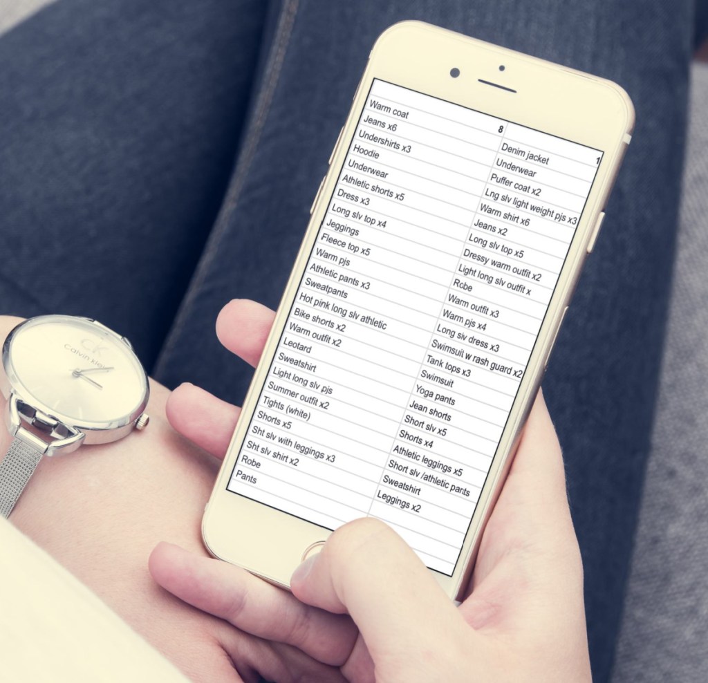 Woman looking at a spreadsheet on her telephone