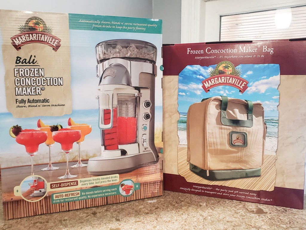 margaritaville maker and bag boxes on counter